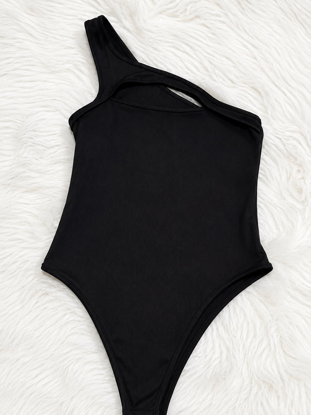 SHEIN Women’s Black Ribbed One Shoulder Bodysuit NWOT Size L Sleeveless